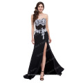 Grace Karin Sweetheart Encolure en mousseline de soie Longueur au sol en dentelle Sexy Split Open Leg Black Prom Dress CL7519